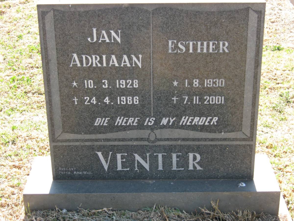 VENTER Jan Adriaan 1928-1986 &amp; Esther 1930-2001