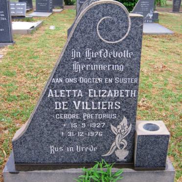 VILLIERS Aletta Elizabeth, de nee PRETORIUS 1927-1976