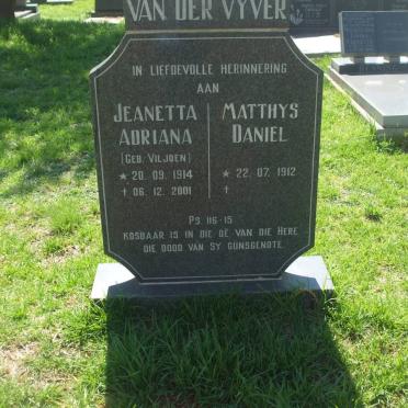 VYVER Matthys Daniel, van der 1912- &amp; Jeanetta Adriana VILJOEN 1914-2001
