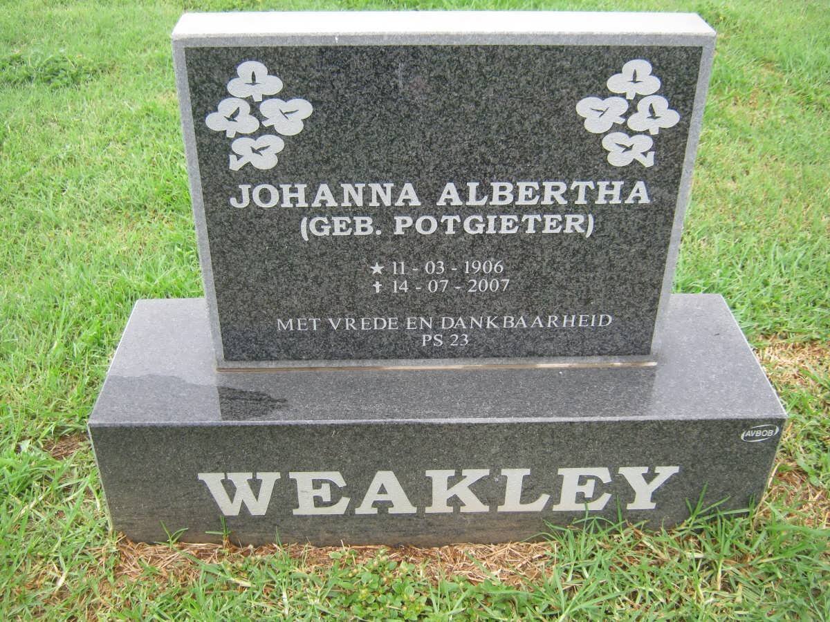 WEAKLEY Johanna Albertha nee POTGIETER 1906-2007