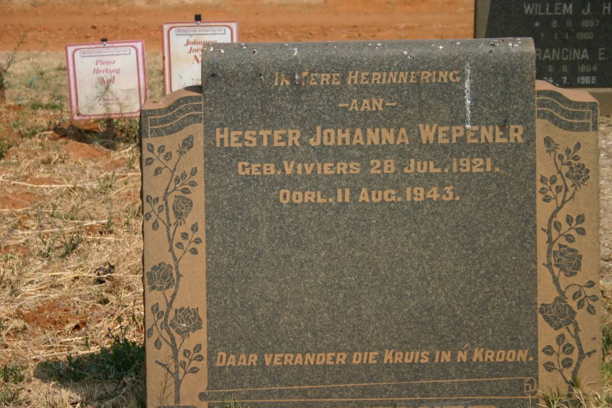 WEPENER Hester Johanna nee VIVIERS 1921-1943