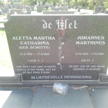 WET Johannes Marthinus, de 1906-1986 &amp; Aletta Martha Catharina SCHUTTE 1909-2000