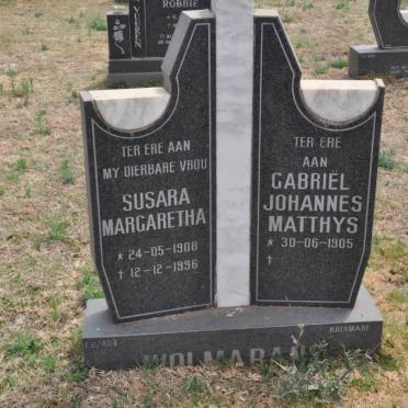 WOLMARANS Gabriël Johannes Matthys 1905- &amp; Susara Margaretha 1908-1996