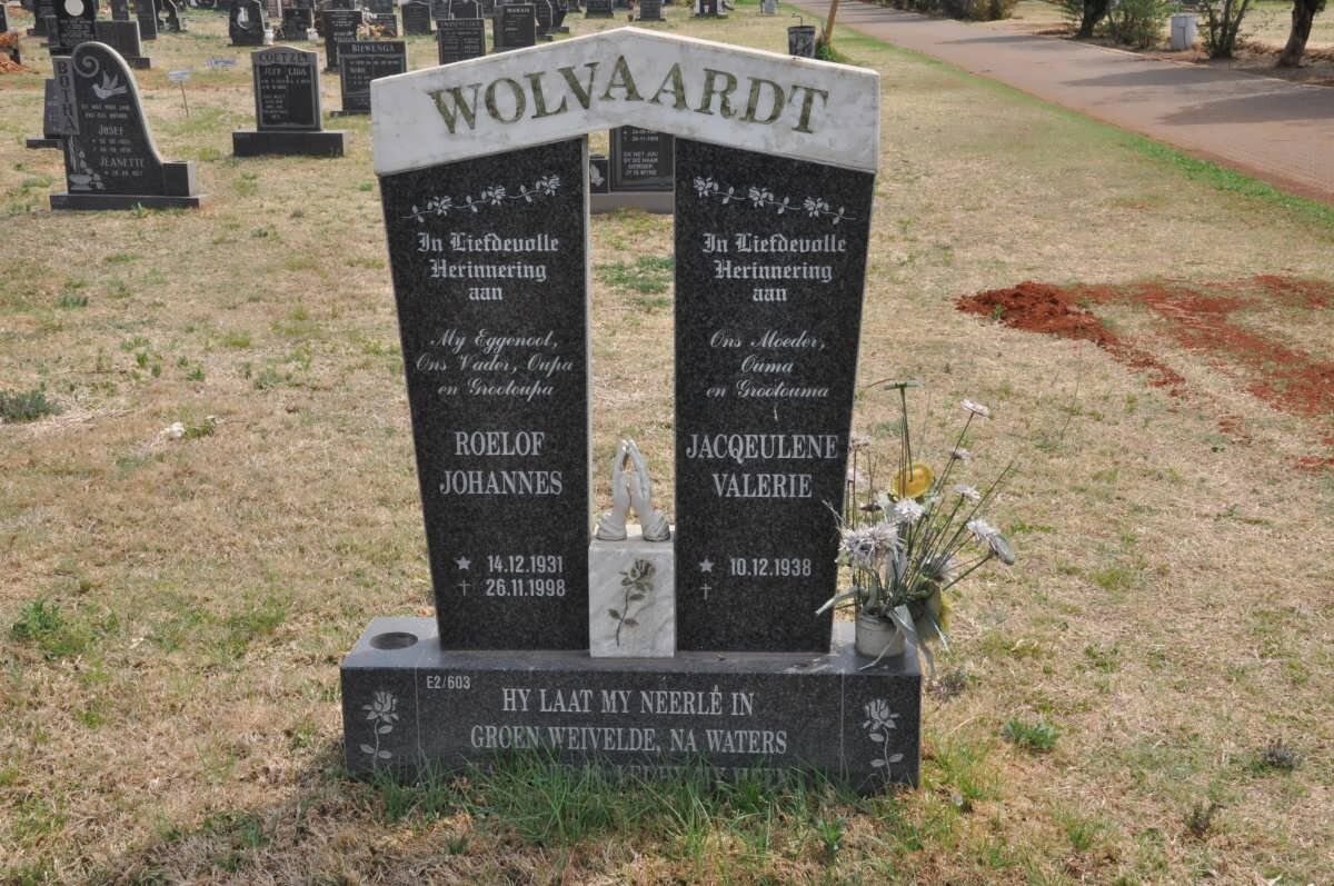 WOLVAARDT Roelof Johannes 1931-1998 &amp; Jacqeulene Valerie 1938-