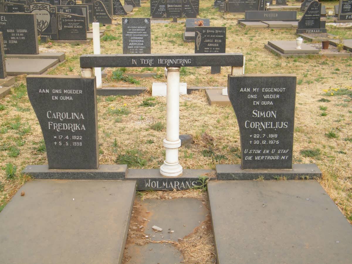 WOLMARANS Simon Cornelius 1919-1975 &amp; Carolina Frederika 1922-1998