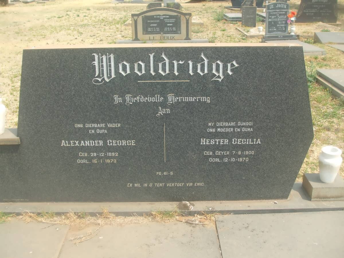 WOOLDRIDGE Alexander George 1892-1973 &amp; Hester Cecilia GEYER 1900-1970