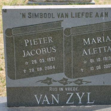 ZYL Pieter Jacobus, van 1921-2004 &amp; Maria Aletta 1919-2005