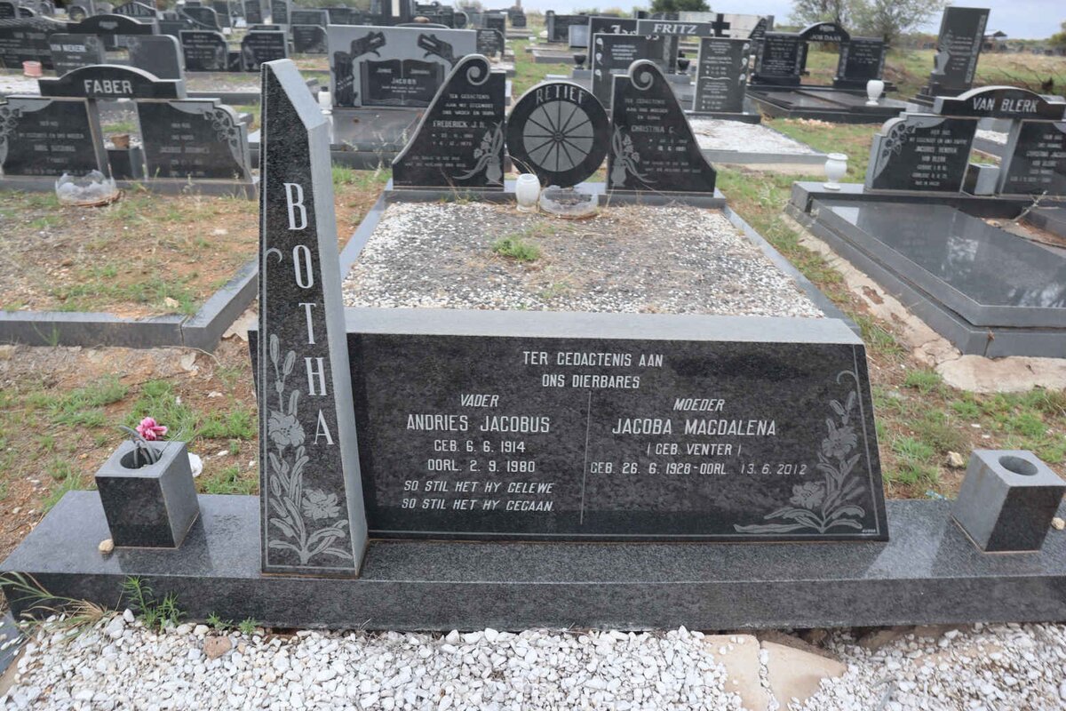 BOTHA Andries Jacobus 1914-1980 & Jacoba Magdalena VENTER 1928-2012