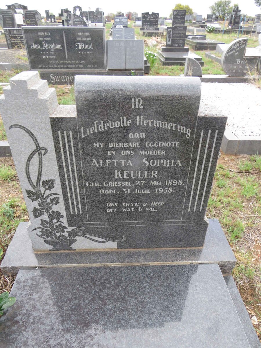KEULER Aletta Sophia nee GRIESSEL 1898-1958