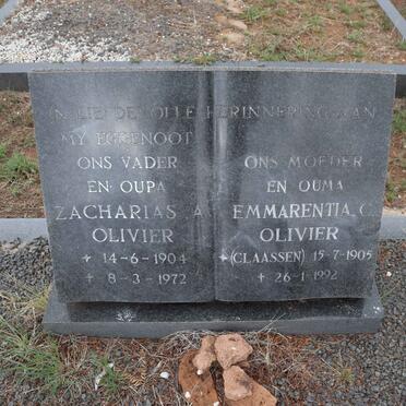 OLIVIER Zacharias A. 1904-1972 & Emmarentia C. CLAASSEN 1905-1992