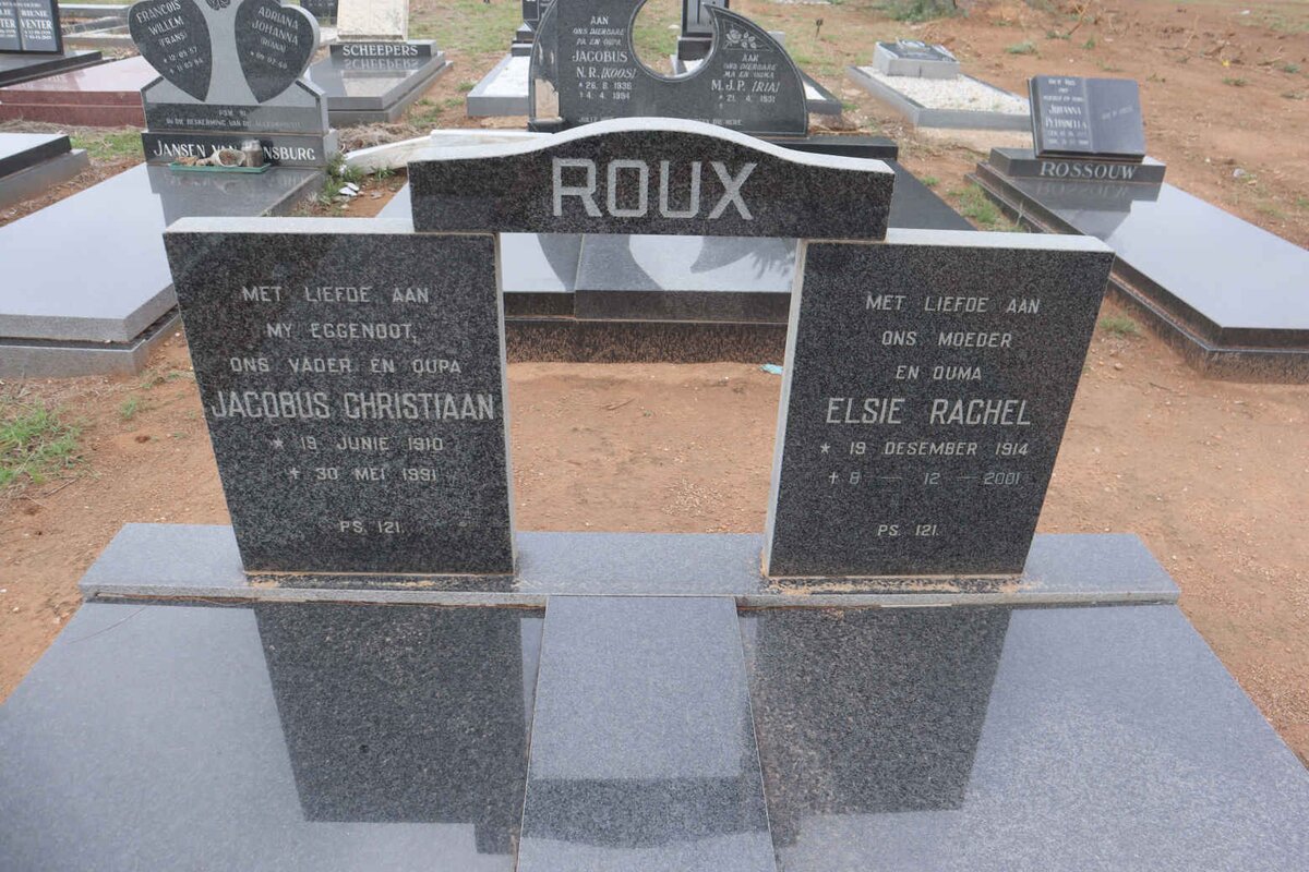 ROUX Jacobus Christiaan 1910-1991 & Elsie Rachel 1914-2001