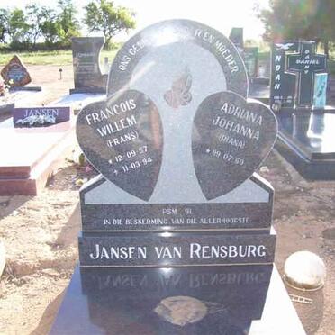 RENSBURG Francois Willem, Jansen van 1957-1994 &amp; Adriana Johanna 1960-??