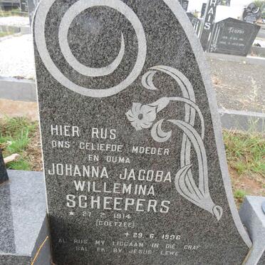 SCHEEPERS Johanna Jacoba Willemina nee COETZEE 1914-1996