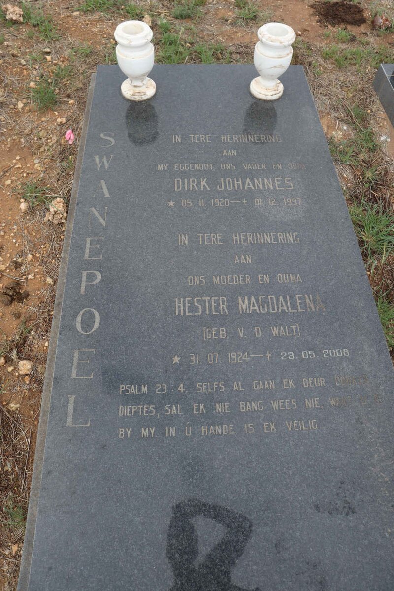 SWANEPOEL Dirk Johannes 1920-1997 & Hester Magdalena V.D. WALT 1924-2008