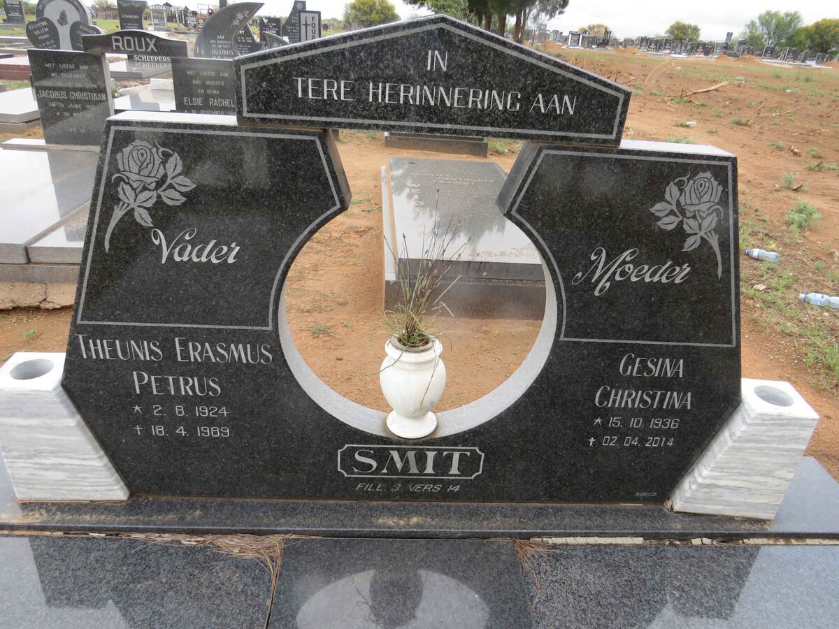 SMIT Theunis Erasmus Petrus 1924-1989 & Gesina Christina 1936-2014