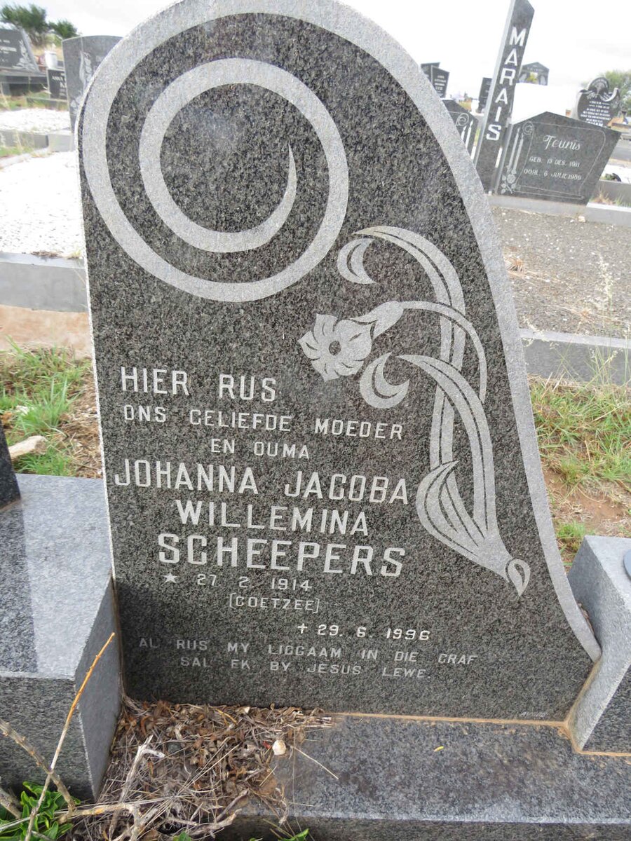 SCHEEPERS Johanna Jacoba Willemina nee COETZEE 1914-1996