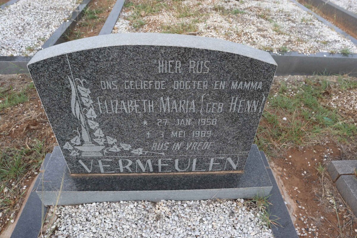 VERMEULEN Elizabeth Maria nee HENN 1958-1989
