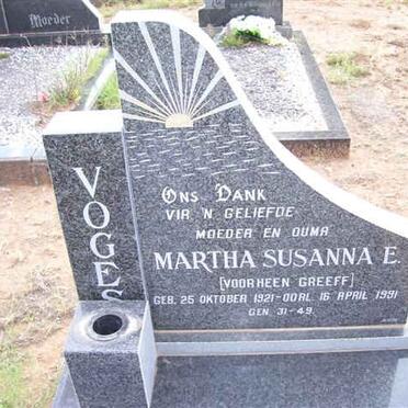VOGES Martha Susanna E. nee GREEFF 1921-1991