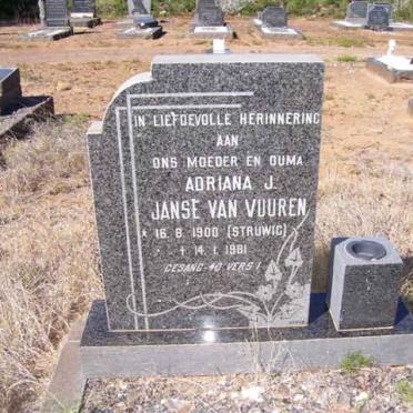 VUUREN Adriana J., Janse van nee STRUWIG 1900-1981