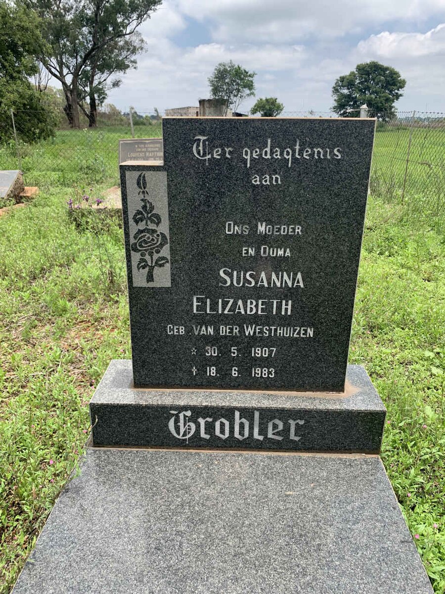 GROBLER Susanna Elizabeth nee VAN DER WESTHUIZEN 1907-1983