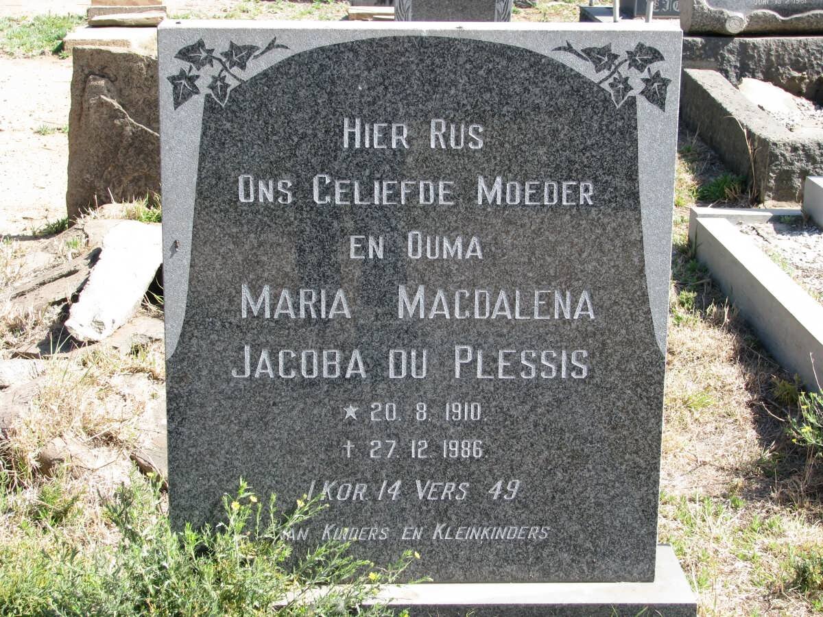 PLESSIS Maria Magdalena Jacoba, du 1910-1986