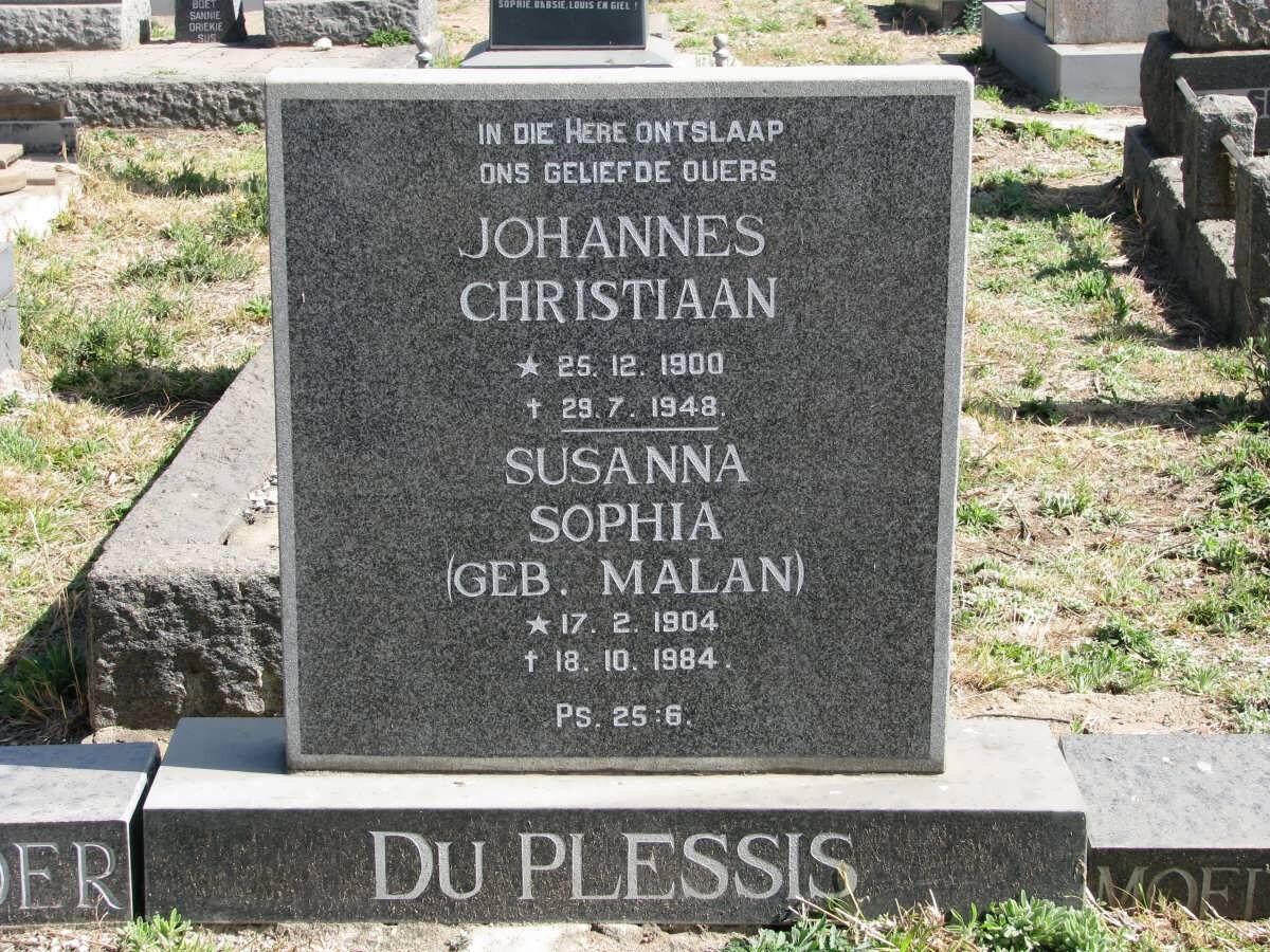 PLESSIS Johannes Christiaan, du 1900-1948 &amp; Susanna Sophia MALAN 1904-1984