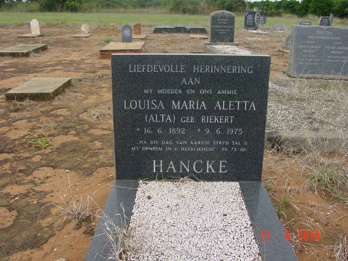 HANCKE Louisa Maria Aletta nee RIEKERT 1892-1975