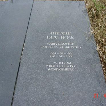 WYK Maria Elizabeth Catharina, van nee KLOPPERS 1913-2001