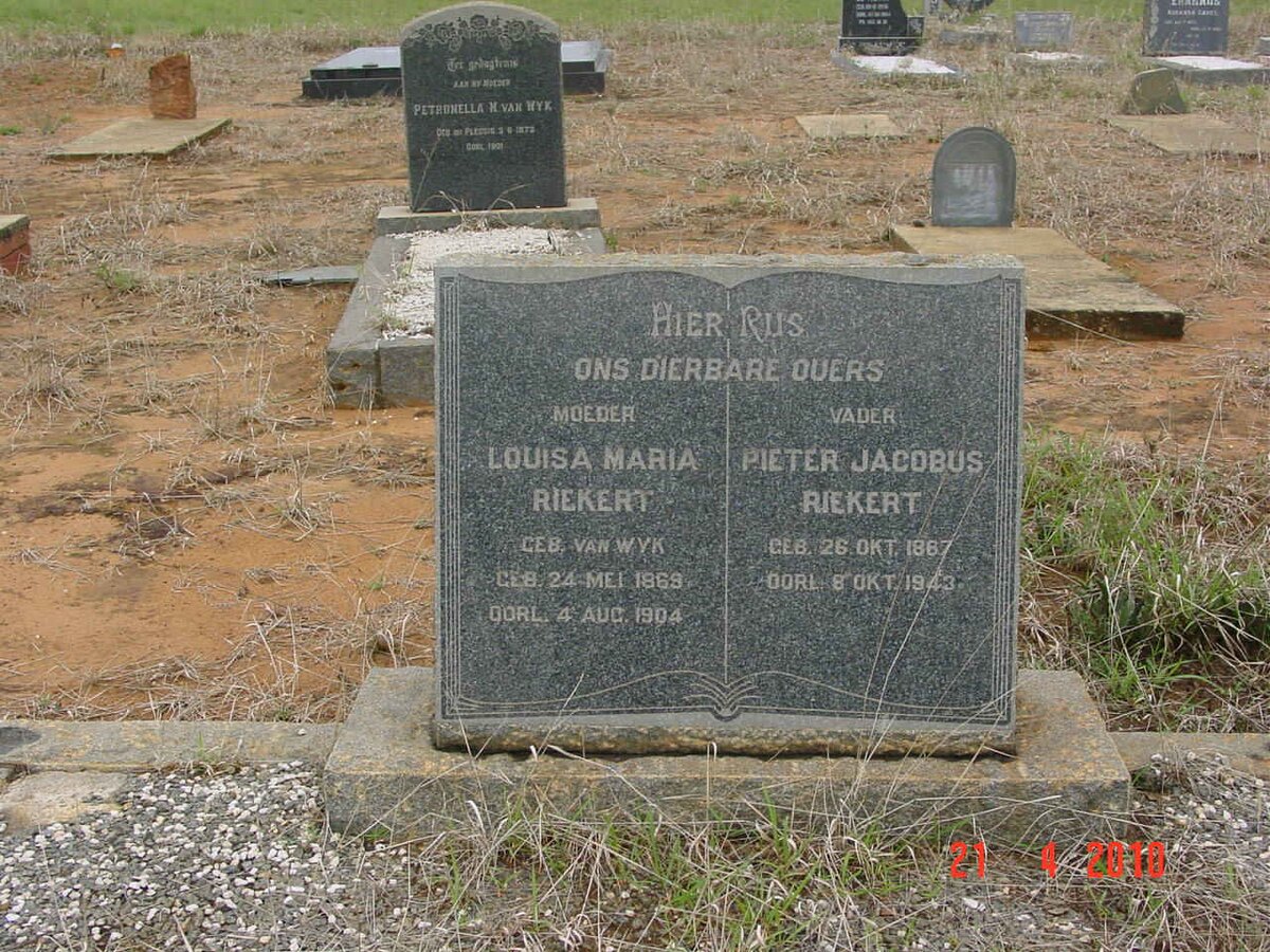 RIEKERT Pieter Jacobus 1887-1943 &amp; Louisa Maria 1869-1904