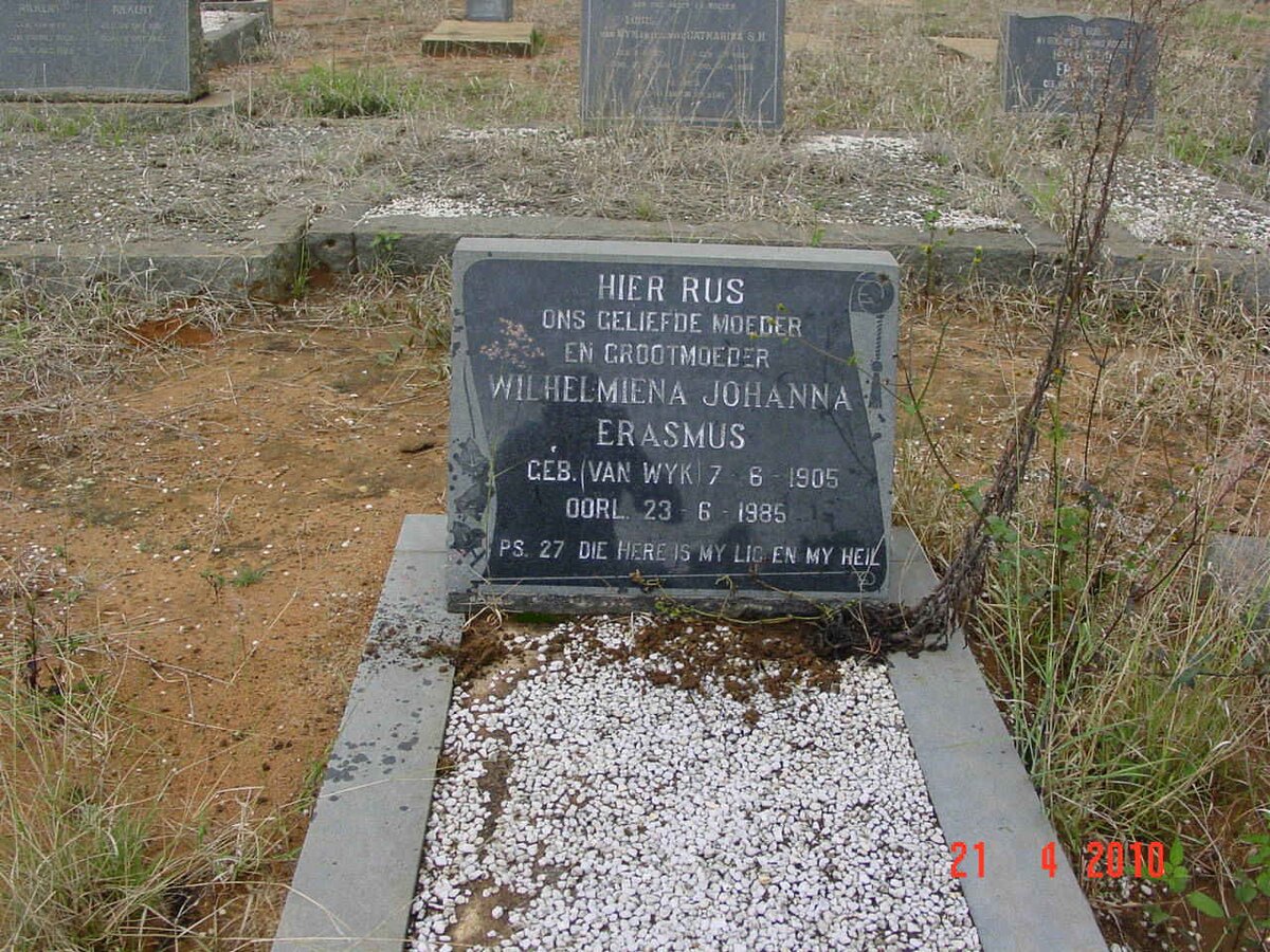 ERASMUS Wilhelmiena Johanna nee VAN WYK 1905-1985
