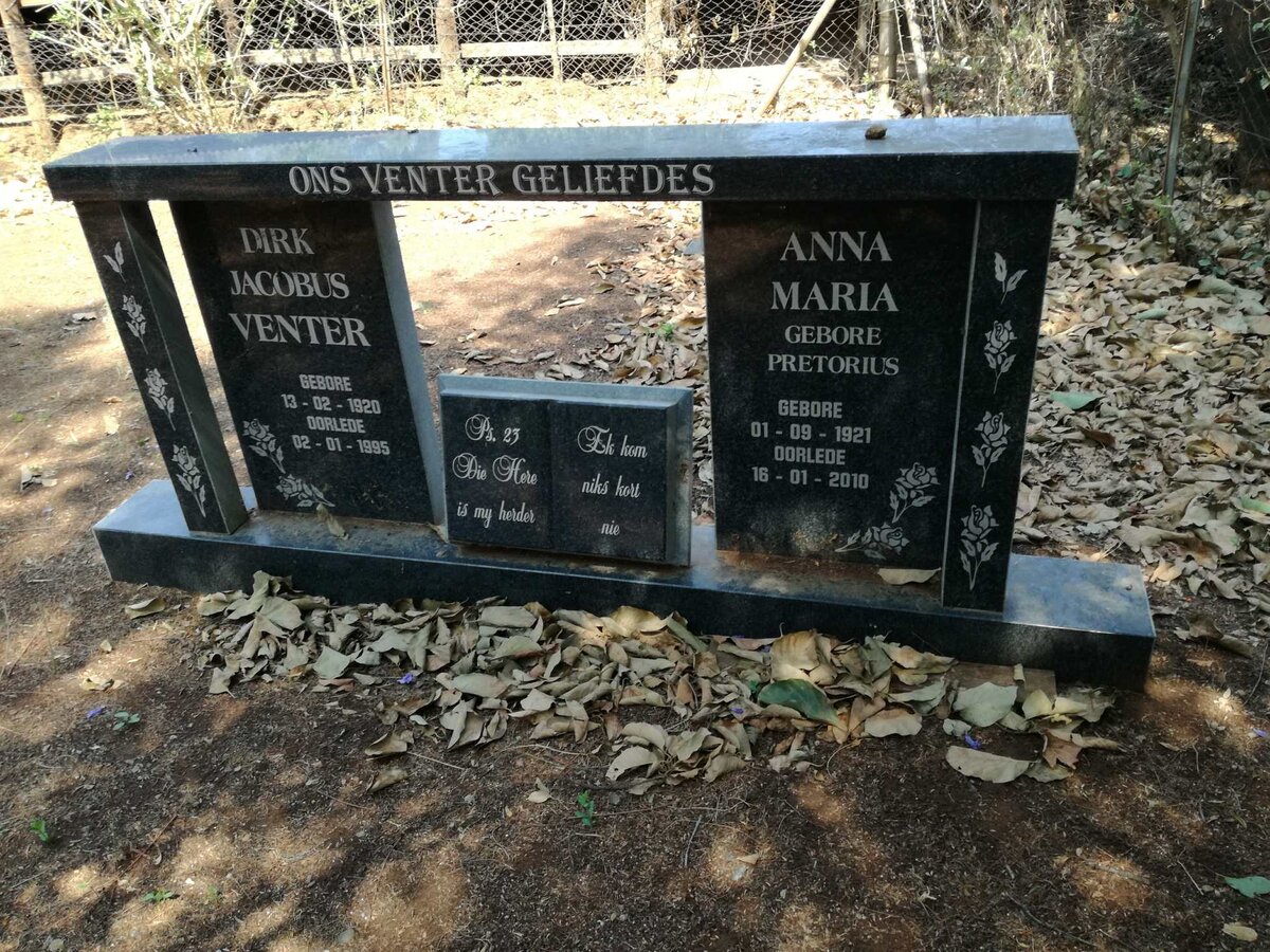 VENTER Dirk Jacobus 1920-1995 &amp; Anna Maria PRETORIUS 1921-2010 