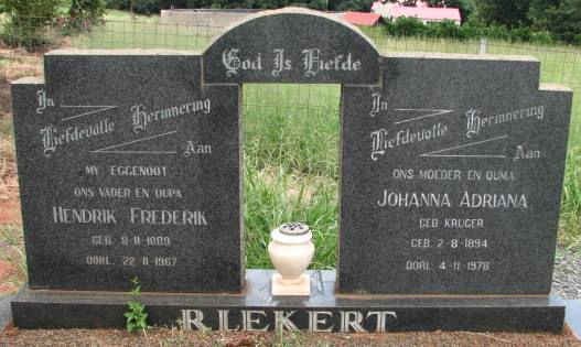 RIEKERT Hendrik Frederik 1889-1967 &amp; Johanna Adriana KRUGER 1894-1978