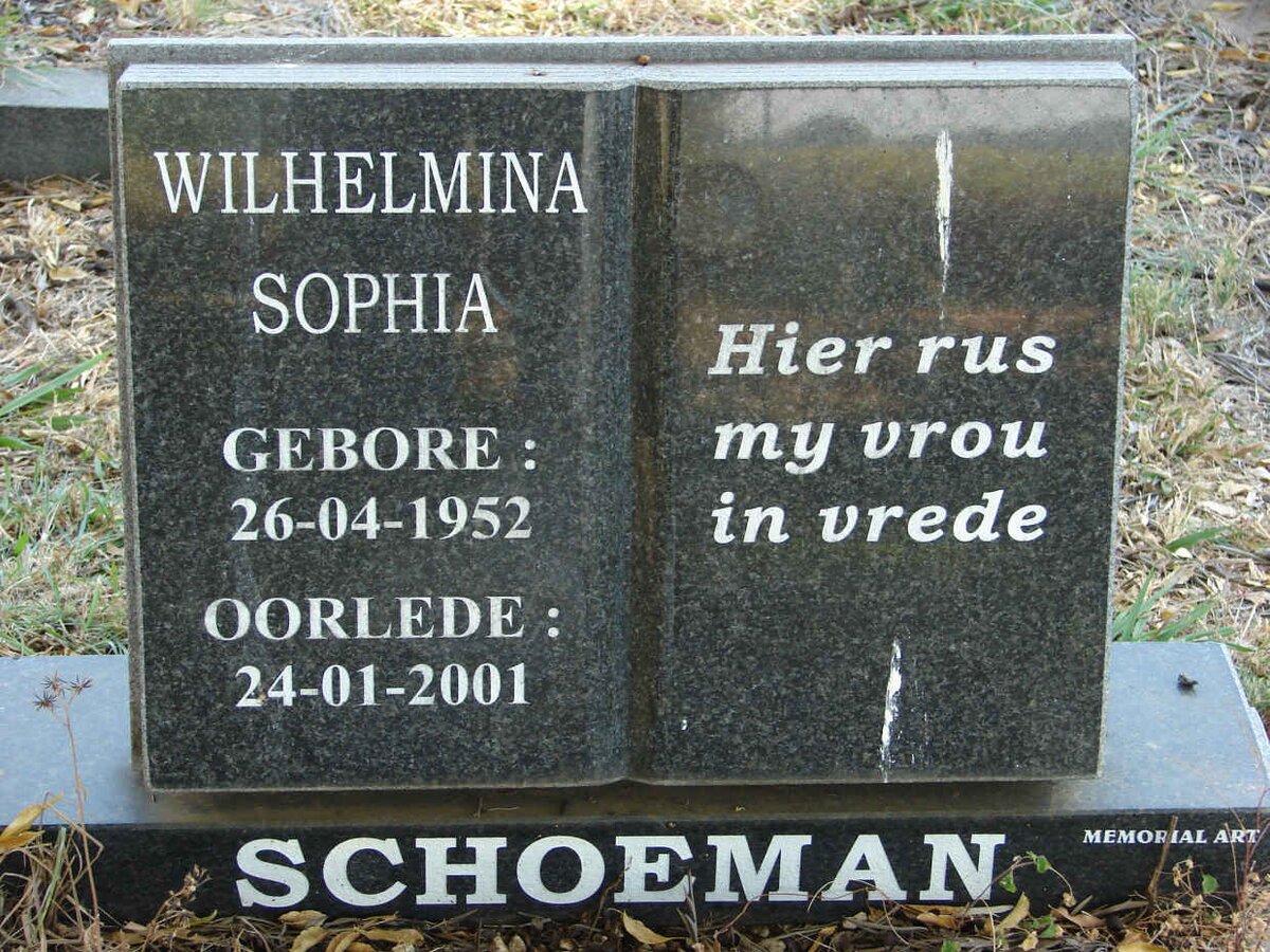 SCHOEMAN Wilhelmina Sophia 1952-2001