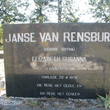 RENSBURG Elizabeth Susanna, Janse van nee BOTHA 1911-1976