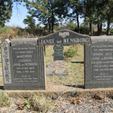 RENSBURG Marthinus Jacobus, Janse van 1878-1947 &amp; Susara Aletta JANSE VAN RENSBURG 1883-1959
