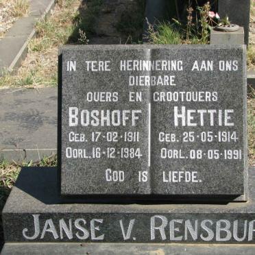RENSBURG Boshoff, Janse v. 1911-1984 &amp; Hettie 1914-1991