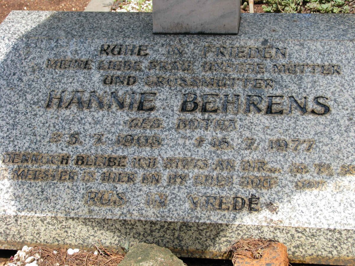 BEHRENS Hannie nee BOTHA 1903-1977