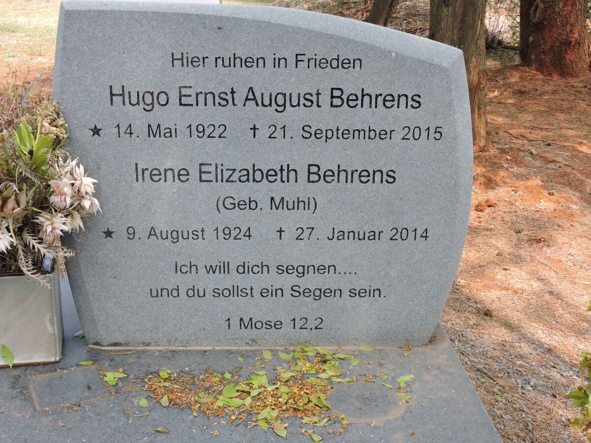 BEHRENS Hugo Ernst August 1922-2015 &amp; Irene Elizabeth MUHL 1924-2014