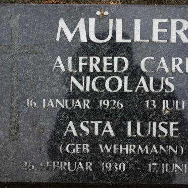MÜLLER Alfred Carl Nicolaus 1926-2006 &amp; Asta Luise WEHRMANN 1930-2009