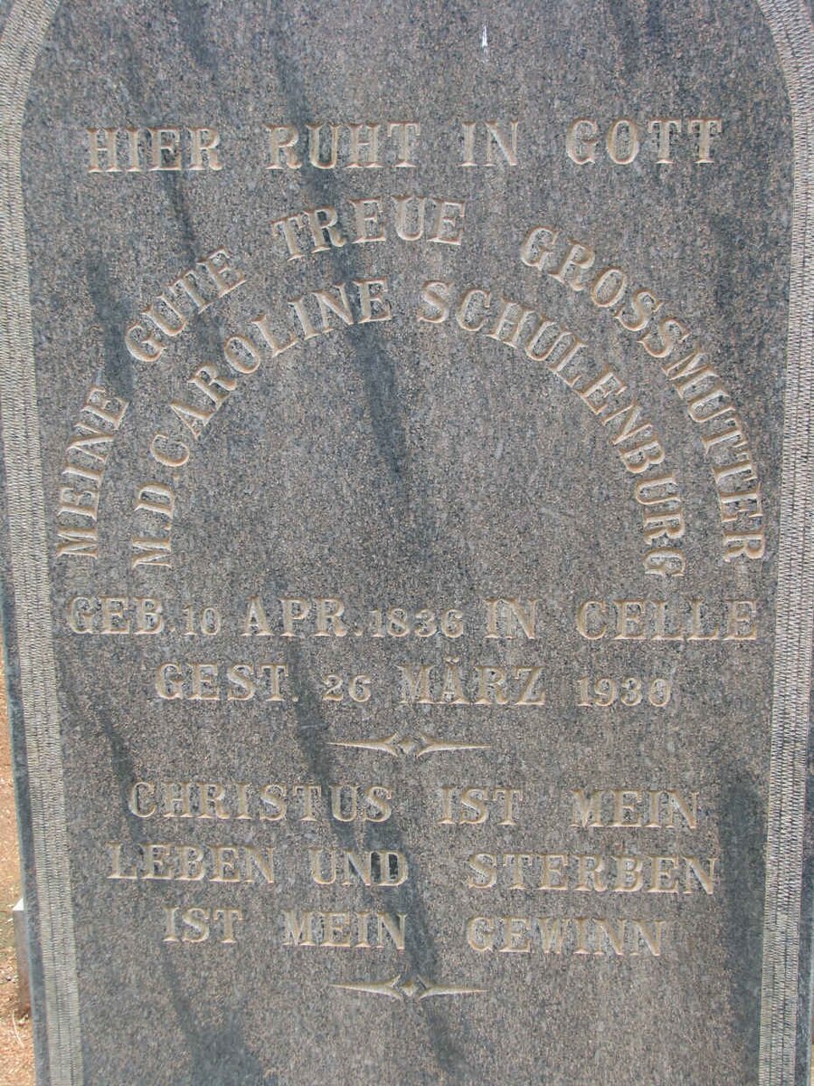 SCHULENBURG M.D. Caroline 1836-1930