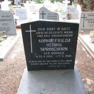 SPRINGHORN Sophia Frieda Hedwig nee WENHOLD 1920-2000
