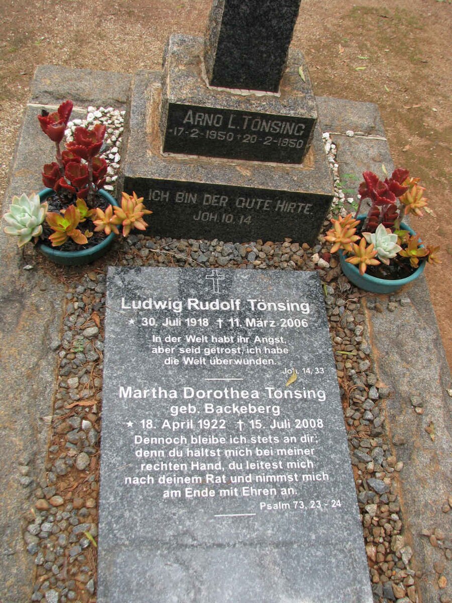 TONSING Ludwig Rudolf 1918-2006 &amp; Martha Dorothea BACKEBERG 1922-2008 :: TONSING Arno L. 1950-1950