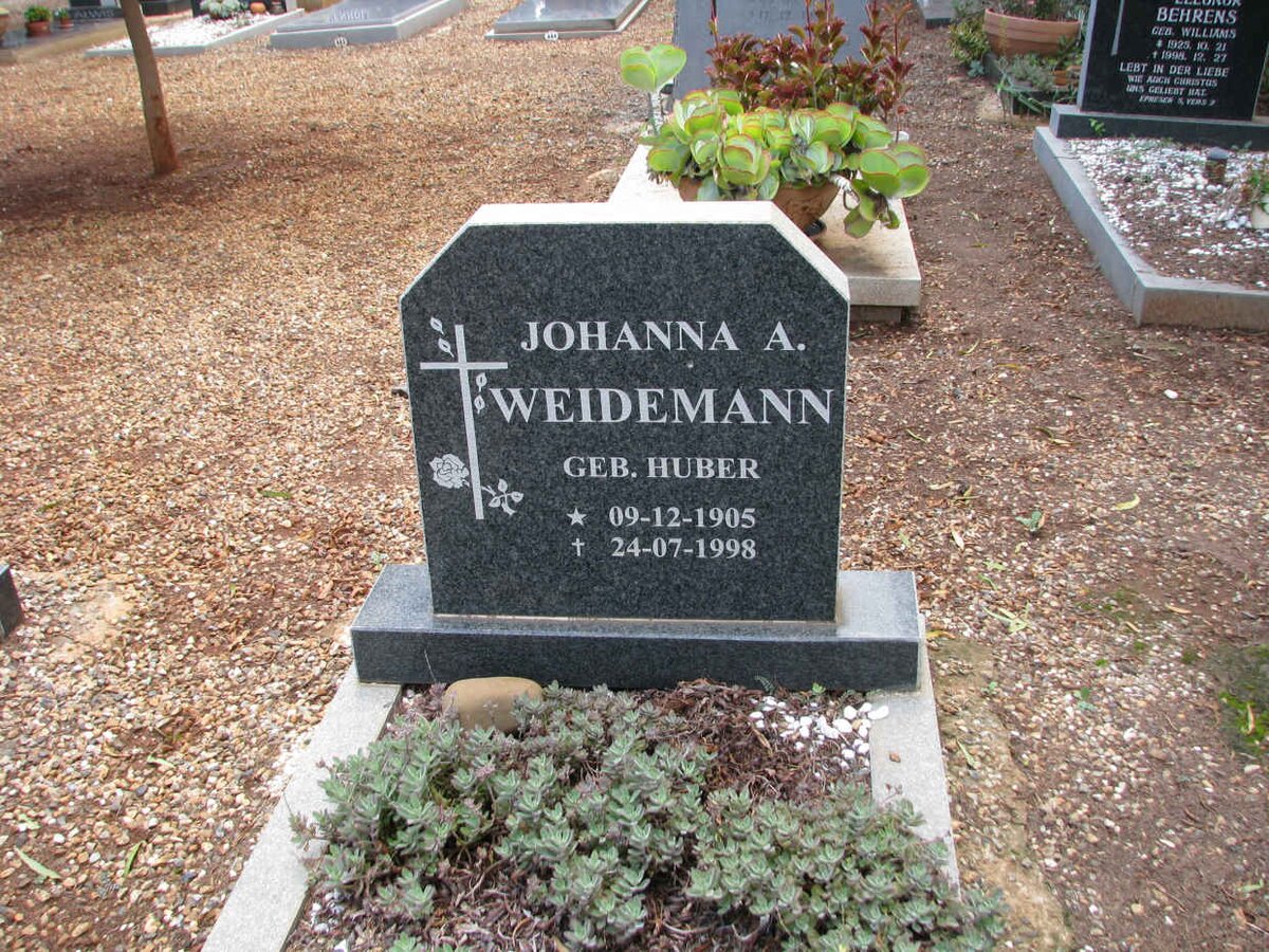 WEIDEMANN Johanna A. nee HUBER 1905-1998