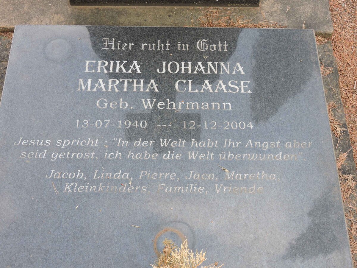WEHRMANN Ernst 1910-1963 :: CLAASE Erika Johanna Martha nee WEHRMANN 1940-2004