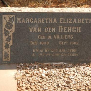 BERGH Margaretha Elizabeth, van den nee DE VILLIERS 1898-1962