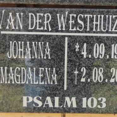 WESTHUIZEN Johanna Magdalena, van der 1932-2012