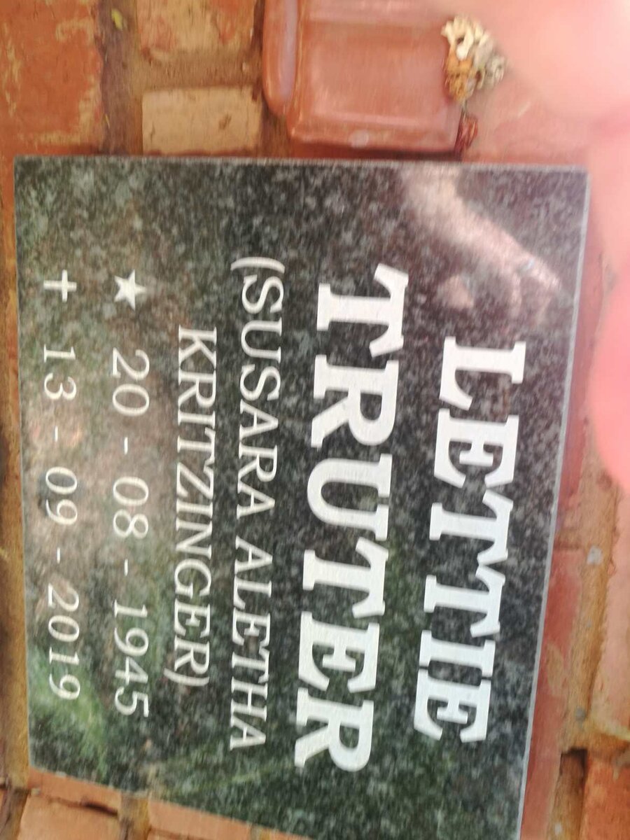 TRUTER Susara Aletha nee KRITZINGER 1945-2019