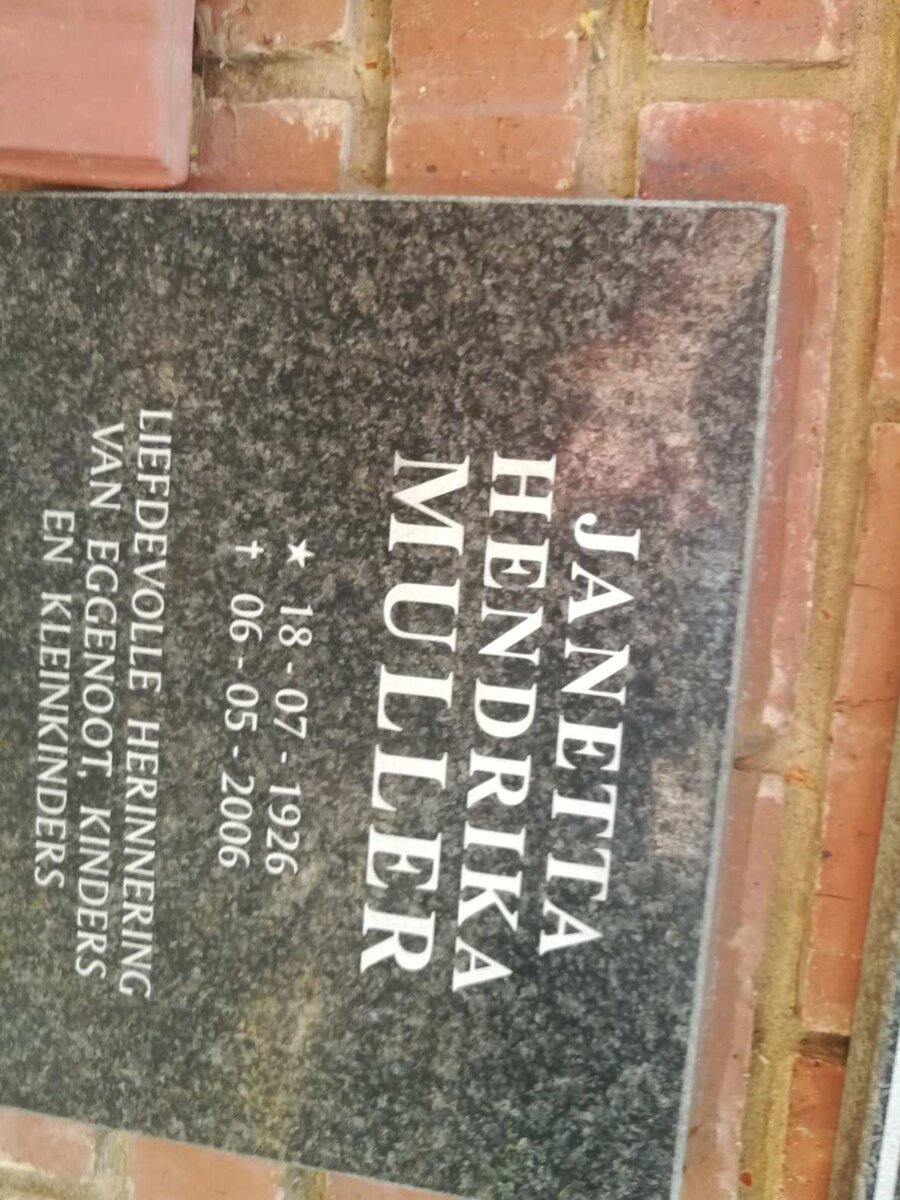 MULLER Janetta Hendrika 1926-2006
