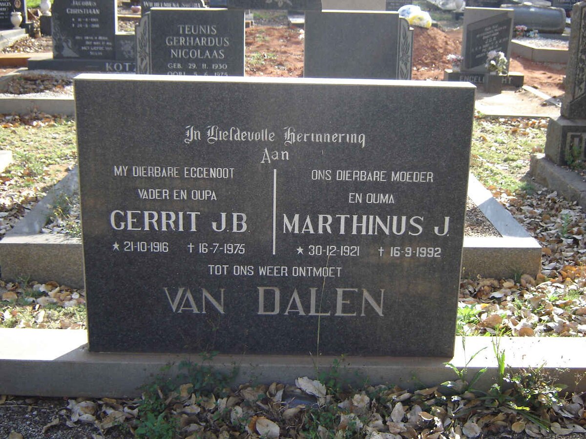 DALEN Gerrit J.B., van 1916-1975 &amp; Marthinus J. 1921-1992