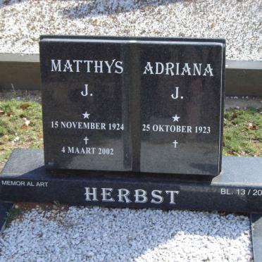 HERBST Matthys J. 1924-2002 &amp; Adriana J. 1923-